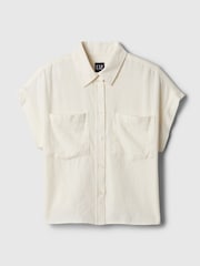 Gap White Linen-Blend Short Sleeve Cropped Shirt - Image 5 of 5