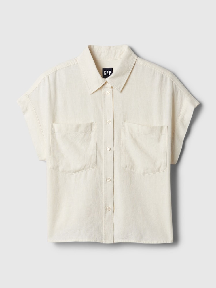 Gap White Linen-Blend Short Sleeve Cropped Shirt - Image 5 of 5