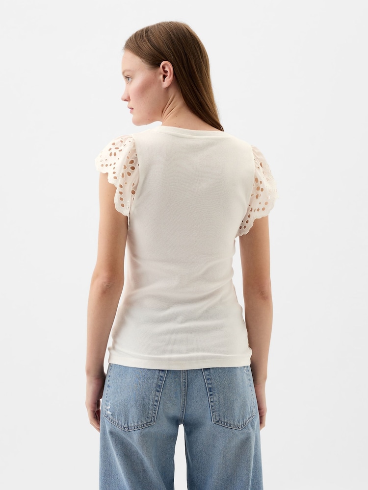 Weiß - Gap Weiches Strick-Top mit Ösen und Flatterärmeln - Bild 2 von 4