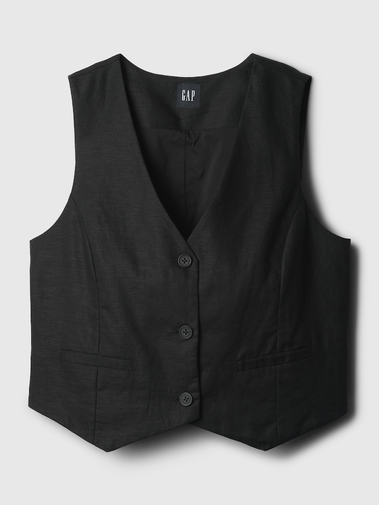 Gap Black Linen Cotton Waistcoat - Image 4 of 4