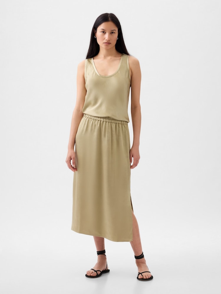 Gap Gold Satin Midi Skirt - Image 1 of 4