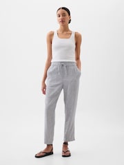 Gap Grey Linen Cotton Pull On Taper Trousers - Image 1 of 2