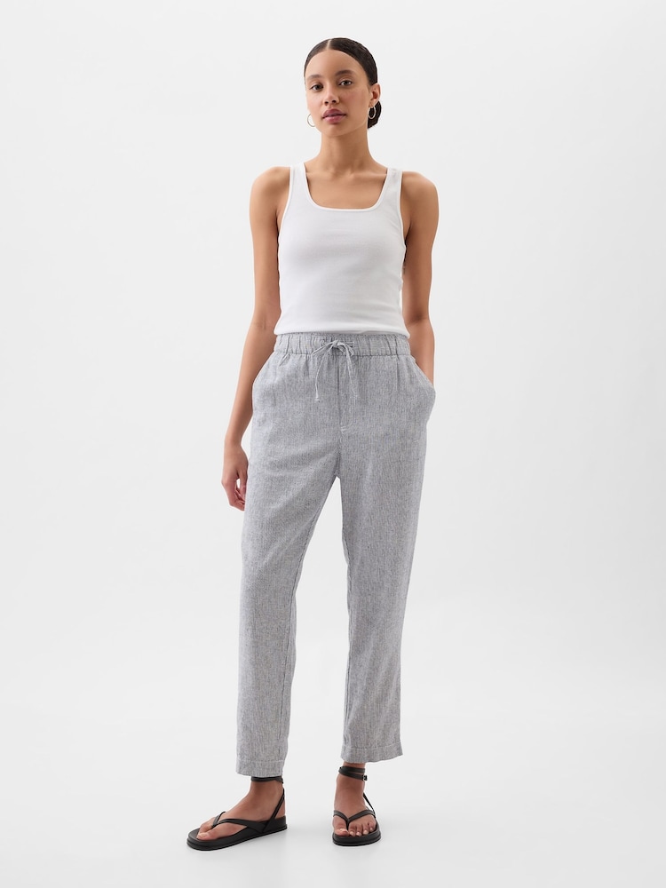 Gap Grey Linen Cotton Pull On Taper Trousers - Image 1 of 2 Gap Grey Linen Cotton Pull On Taper Trousers - Image 1 of 2