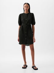 Gap Black Linen Blend Short Puff Sleeve Mini Shirt Dress - Image 1 of 4