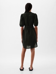 Gap Black Linen Blend Short Puff Sleeve Mini Shirt Dress - Image 3 of 4