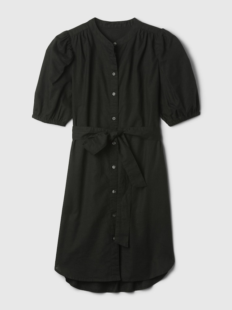 Gap Black Linen Blend Short Puff Sleeve Mini Shirt Dress - Image 4 of 4 Gap Black Linen Blend Short Puff Sleeve Mini Shirt Dress - Image 4 of 4