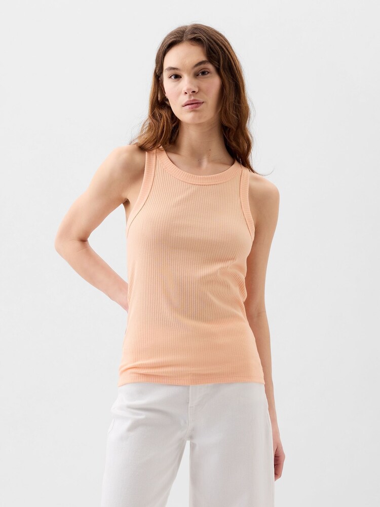Gap Orange Ribbed Racer High Neck Vest Top - Image 1 of 2 Gap Orange Ribbed Racer High Neck Vest Top - Image 1 of 2