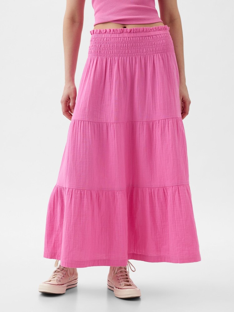 Gap Pink Crinkle Cotton Pull On Maxi Skirt - Image 2 of 5 Gap Pink Crinkle Cotton Pull On Maxi Skirt - Image 2 of 5