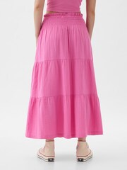 Gap Pink Crinkle Cotton Pull On Maxi Skirt - Image 3 of 5
