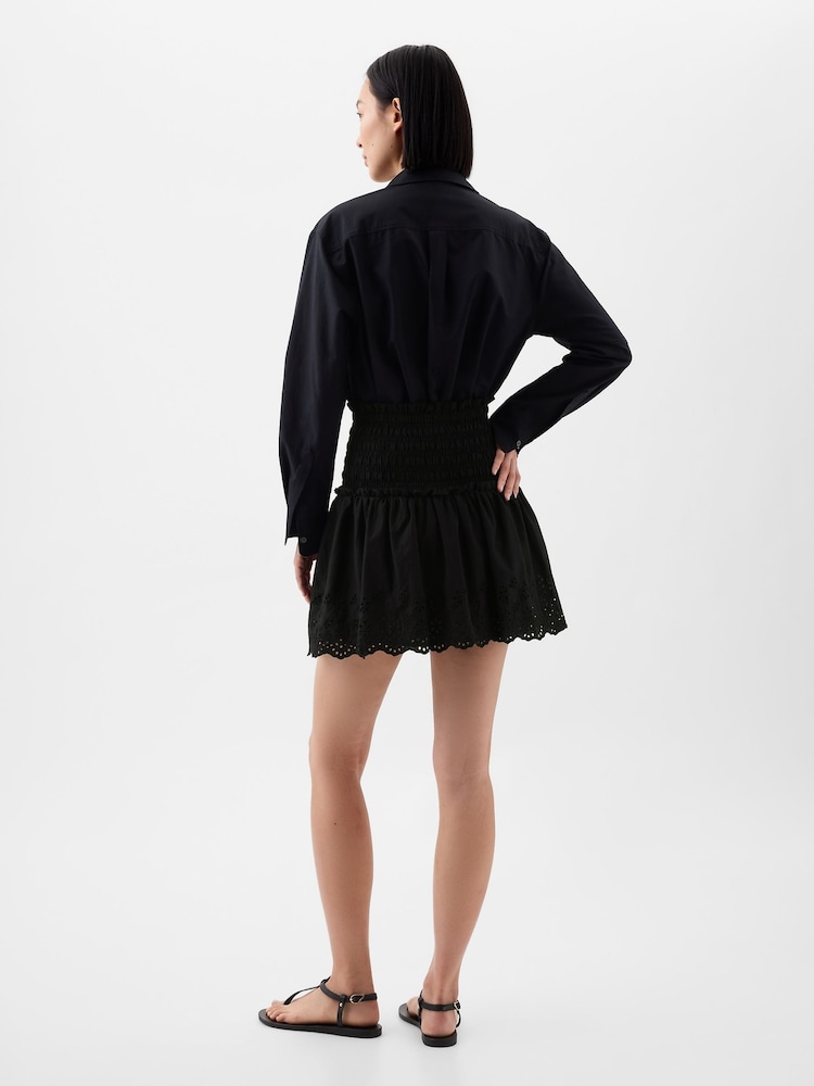 Gap Black Smocked Eyelet Mini Skirt - Image 2 of 4