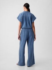 Gap Blue Crinkle Cotton Wide Leg Pull On Trouser - Image 2 of 8