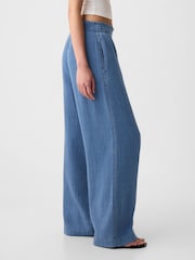 Gap Blue Crinkle Cotton Wide Leg Pull On Trouser - Image 6 of 8