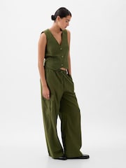 Gap Khaki Green Linen Cotton Waistcoat - Image 1 of 3