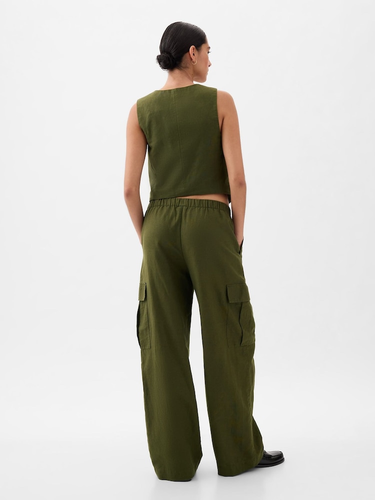 Gap Khaki Green Linen Cotton Waistcoat - Image 2 of 3