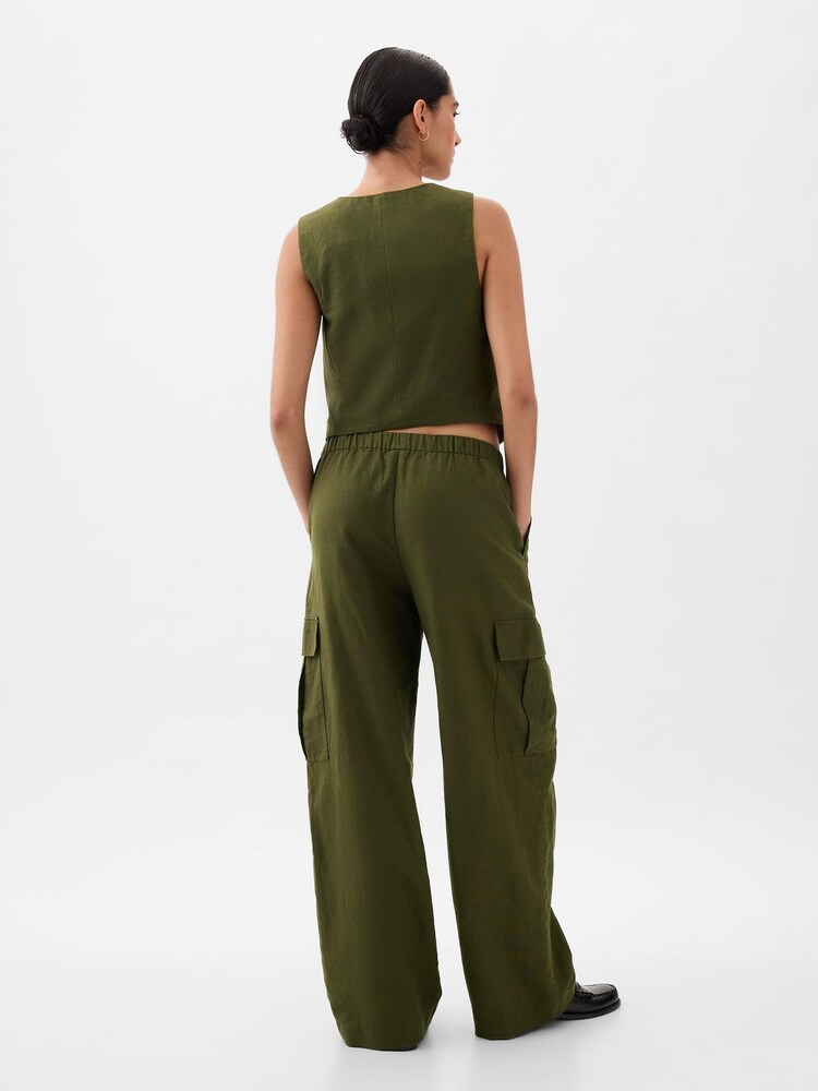 Gap Khaki Green Linen Cotton Waistcoat - Image 2 of 3 Gap Khaki Green Linen Cotton Waistcoat - Image 2 of 3