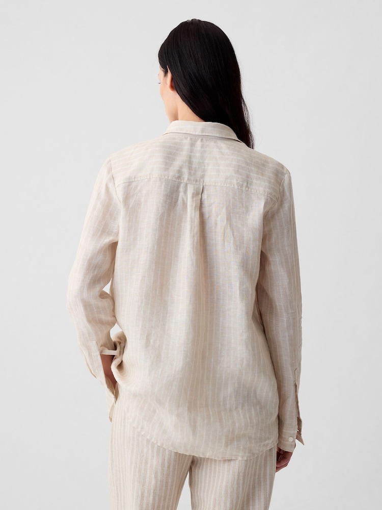 Gap Cream Stripe 100% Linen Long Sleeve Oversized Shirt - Image 2 of 6 Gap Cream Stripe 100% Linen Long Sleeve Oversized Shirt - Image 2 of 6