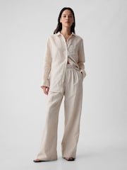 Gap Cream Stripe 100% Linen Long Sleeve Oversized Shirt - Image 3 of 6