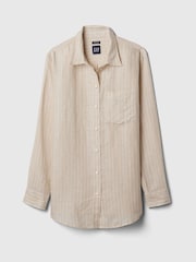 Gap Cream Stripe 100% Linen Long Sleeve Oversized Shirt - Image 5 of 6