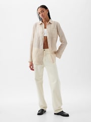 Gap Cream Stripe 100% Linen Long Sleeve Oversized Shirt - Image 8 of 10
