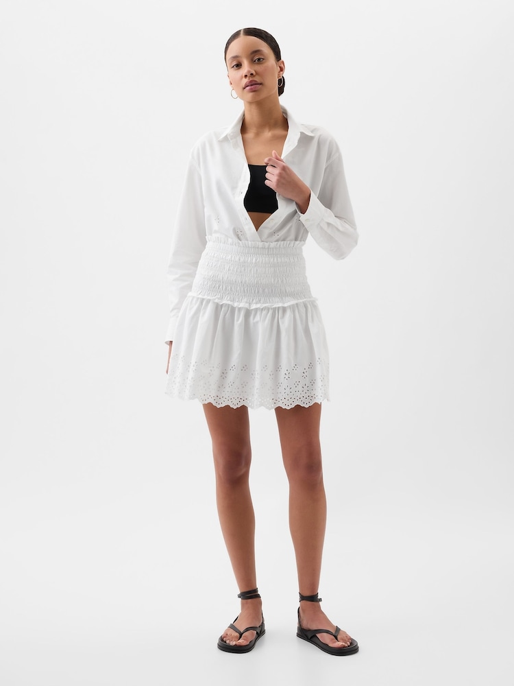 Gap White Smocked Eyelet Mini Skirt - Image 1 of 2