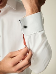 White Regular Fit Trimmed Easy Care Double Cuff Shirt - Image 4 of 8