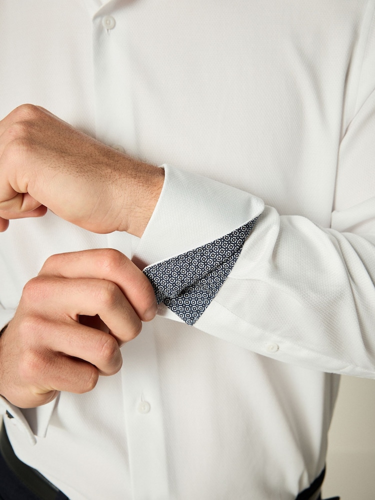 White Regular Fit Trimmed Easy Care Double Cuff Shirt - Image 5 of 8