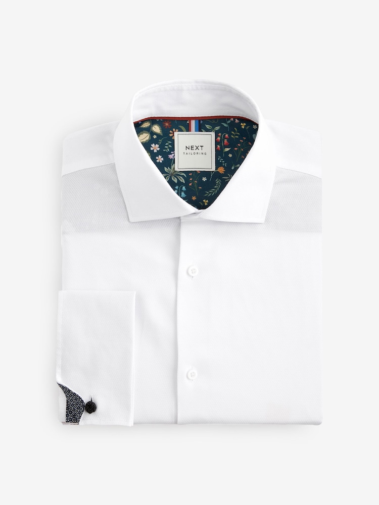 White Regular Fit Trimmed Easy Care Double Cuff Shirt - Image 6 of 8