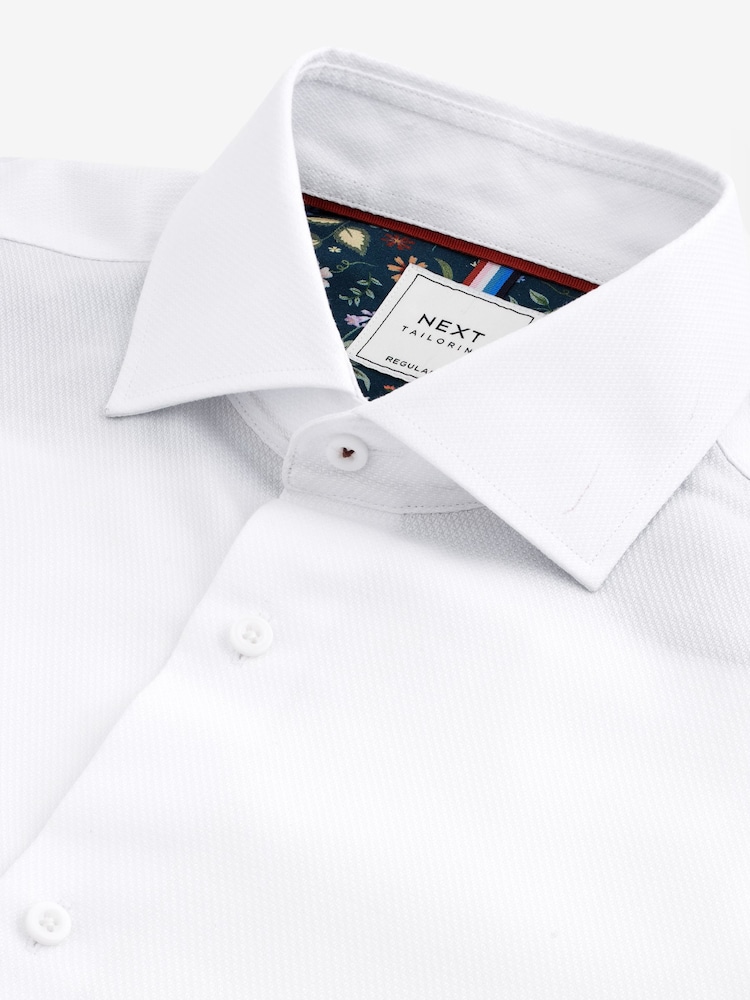 White Regular Fit Trimmed Easy Care Double Cuff Shirt - Image 7 of 8