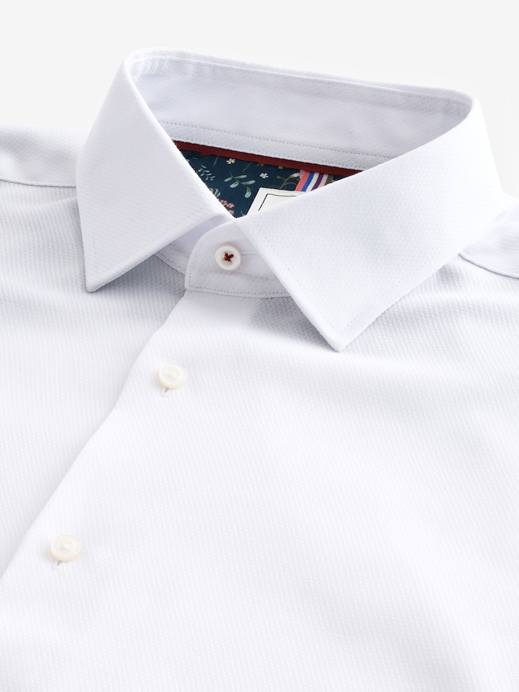 White Regular Fit Trimmed Easy Care Single Cuff Oxford Shirt - Image 6 of 7