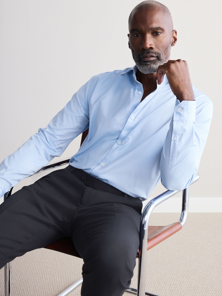 Light Blue Regular Fit Premium Two-Fold Cotton Shirt - Image 1 of 7