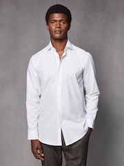 White Single Cuff 100% Cotton Twill Shirt With Cutaway Collar - Image 1 of 8