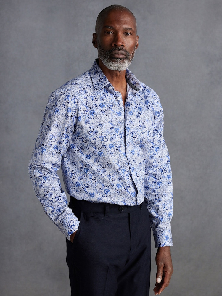 Blue Floral Signature Printed 100% Cotton Shirt - Image 1 of 7 Blue Floral Signature Printed 100% Cotton Shirt - Image 1 of 7