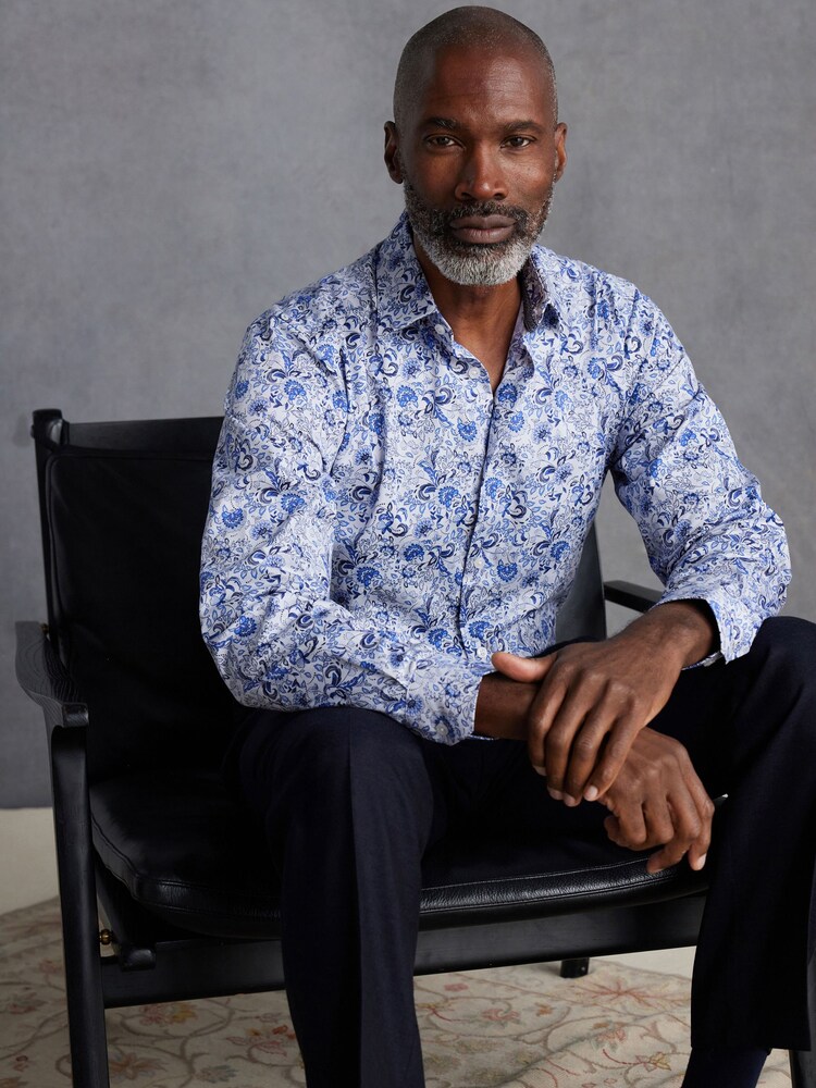 Blue Floral Signature Printed 100% Cotton Shirt - Image 2 of 7