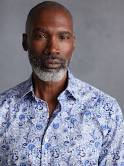 Blue Floral Signature Printed 100% Cotton Shirt - Image 4 of 7