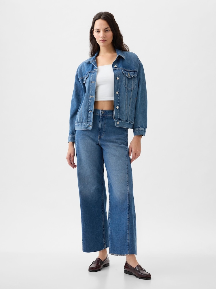 Gap Mid Indigo Blue High Waisted Cropped Wide Leg Jeans - Image 1 of 6