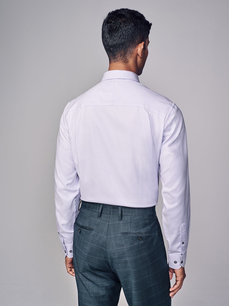 Lilac Purple Regular Fit Signature Trimmed Premium Long Sleeve Single Cuff 100% Cotton Shirt - Image 2 of 9