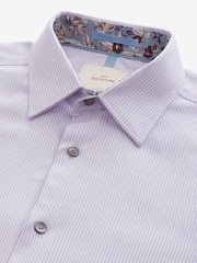 Lilac Purple Regular Fit Signature Trimmed Premium Long Sleeve Single Cuff 100% Cotton Shirt - Image 8 of 9