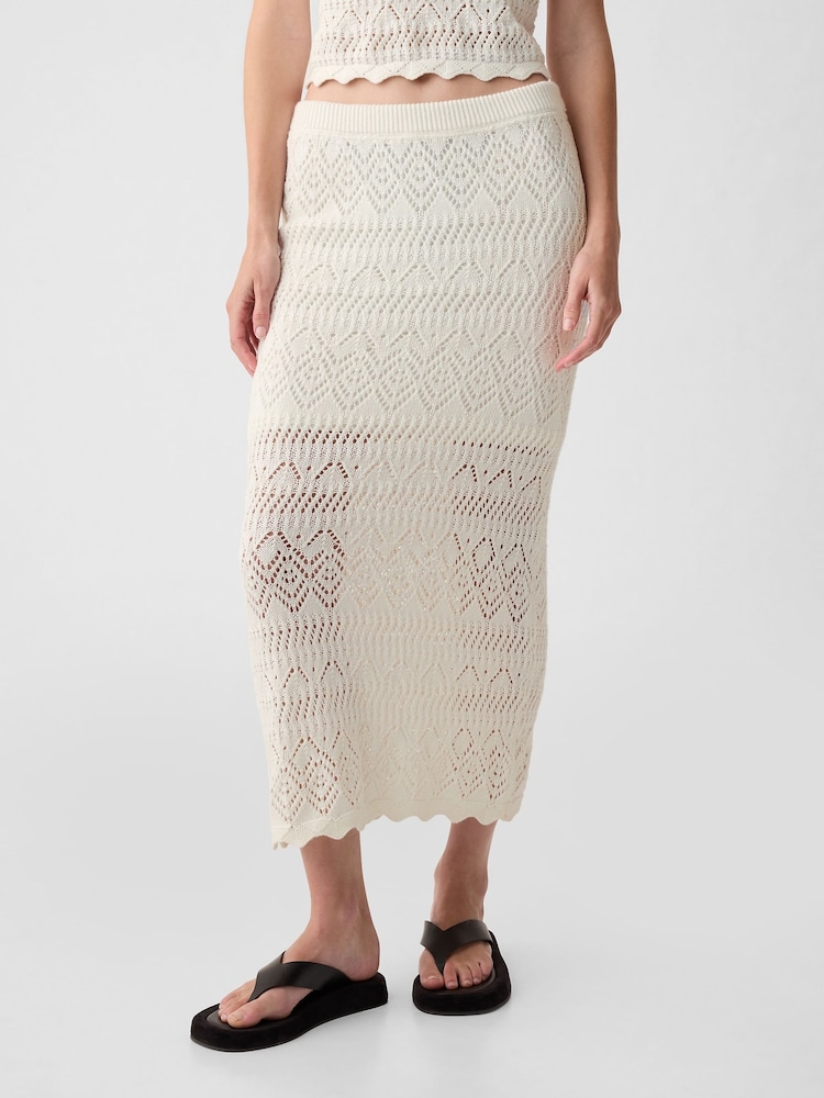 Gap Off White Crochet Pull On Midi Skirt - Image 1 of 2 Gap Off White Crochet Pull On Midi Skirt - Image 1 of 2
