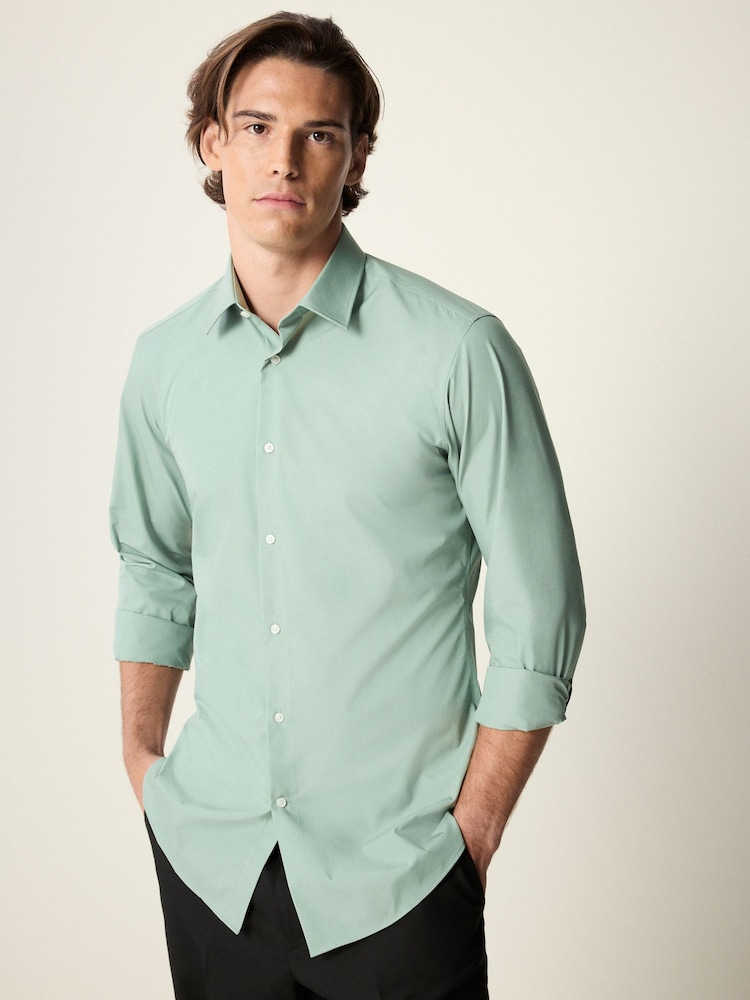 Lichen Green Slim Fit Easy Care Single Cuff Shirt - Image 1 of 9