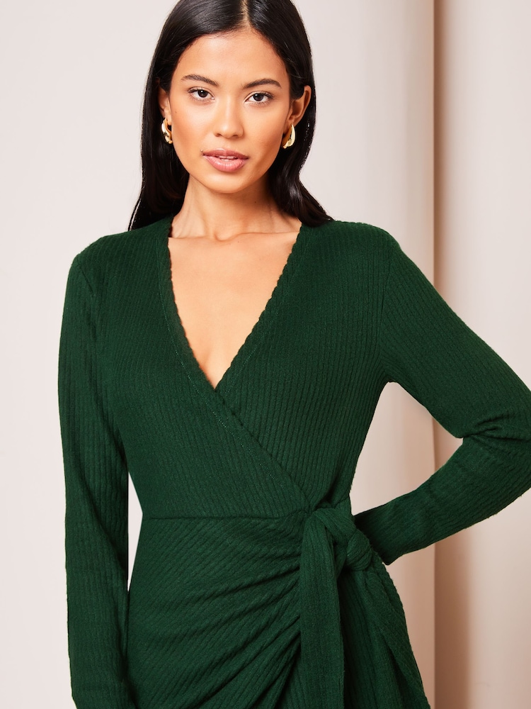 Lipsy Green Long Sleeve Cosy Tie Side Wrap Midi Jumper Dress - Image 4 of 4 Lipsy Green Long Sleeve Cosy Tie Side Wrap Midi Jumper Dress - Image 4 of 4