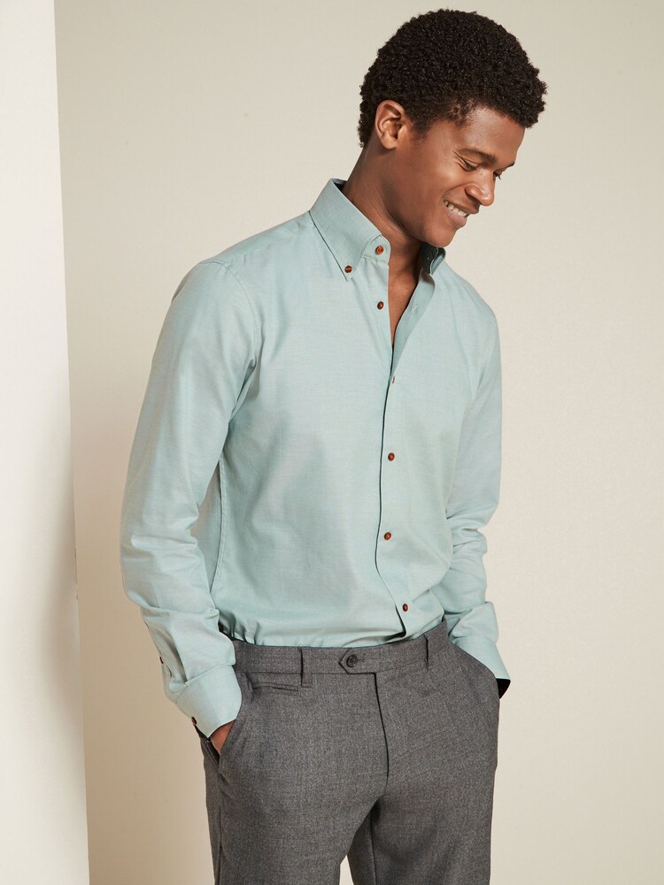 Green Regular Fit Easy Care Long Sleeve Single Cuff Royal Oxford Shirt - Image 1 of 1