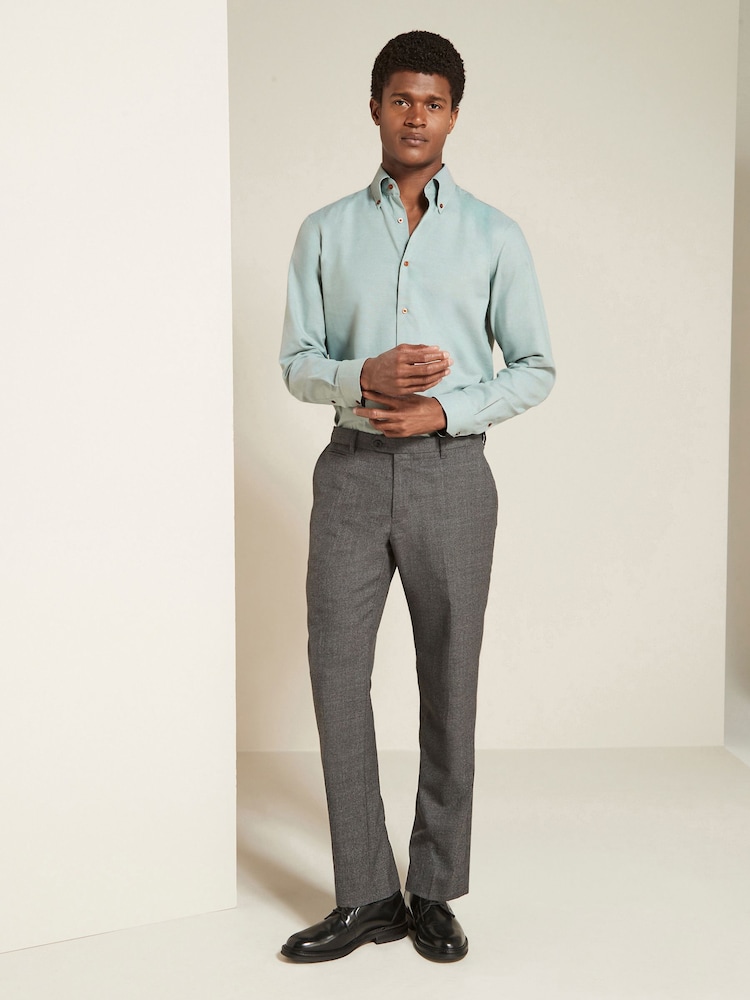 Green Regular Fit Easy Care Long Sleeve Single Cuff Royal Oxford Shirt - Image 1 of 6