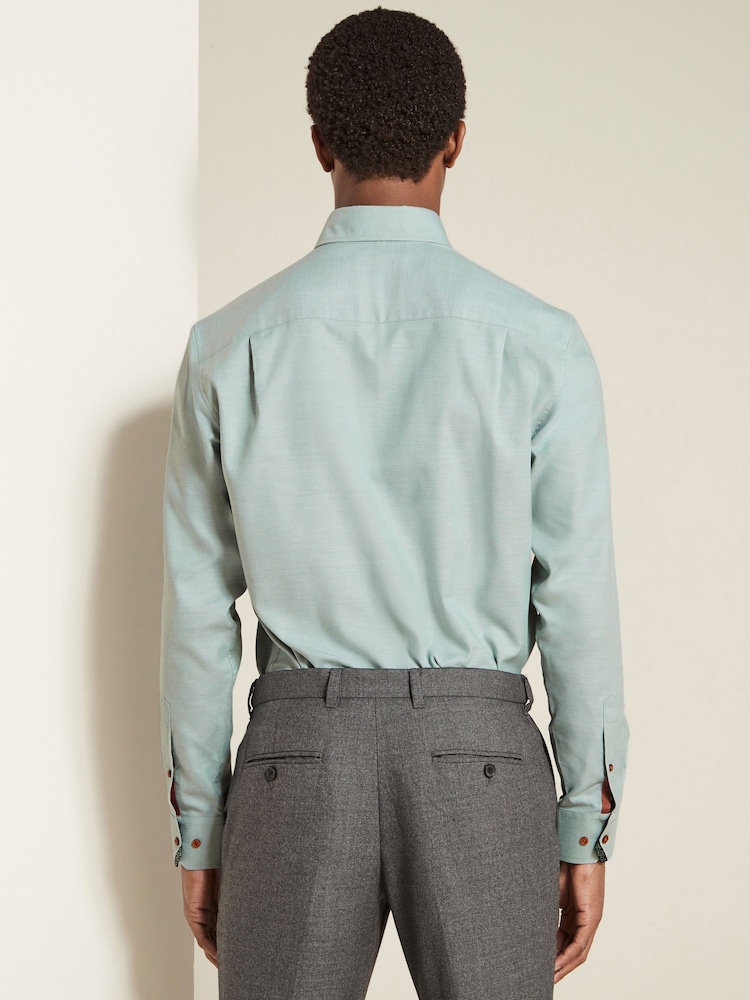 Green Regular Fit Easy Care Long Sleeve Single Cuff Royal Oxford Shirt - Image 2 of 6