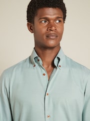 Green Regular Fit Easy Care Long Sleeve Single Cuff Royal Oxford Shirt - Image 3 of 6