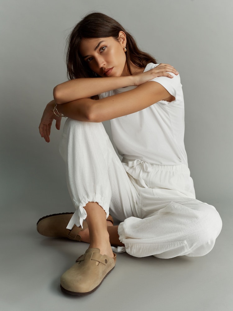 White Linen Blend Parachute Trousers - Image 1 of 6