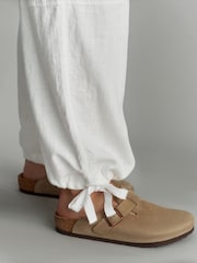 White Linen Blend Parachute Trousers - Image 4 of 6