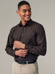 Chocolate Brown Regular Fit Easy Care Single Cuff Shirt - Image 1 of 7