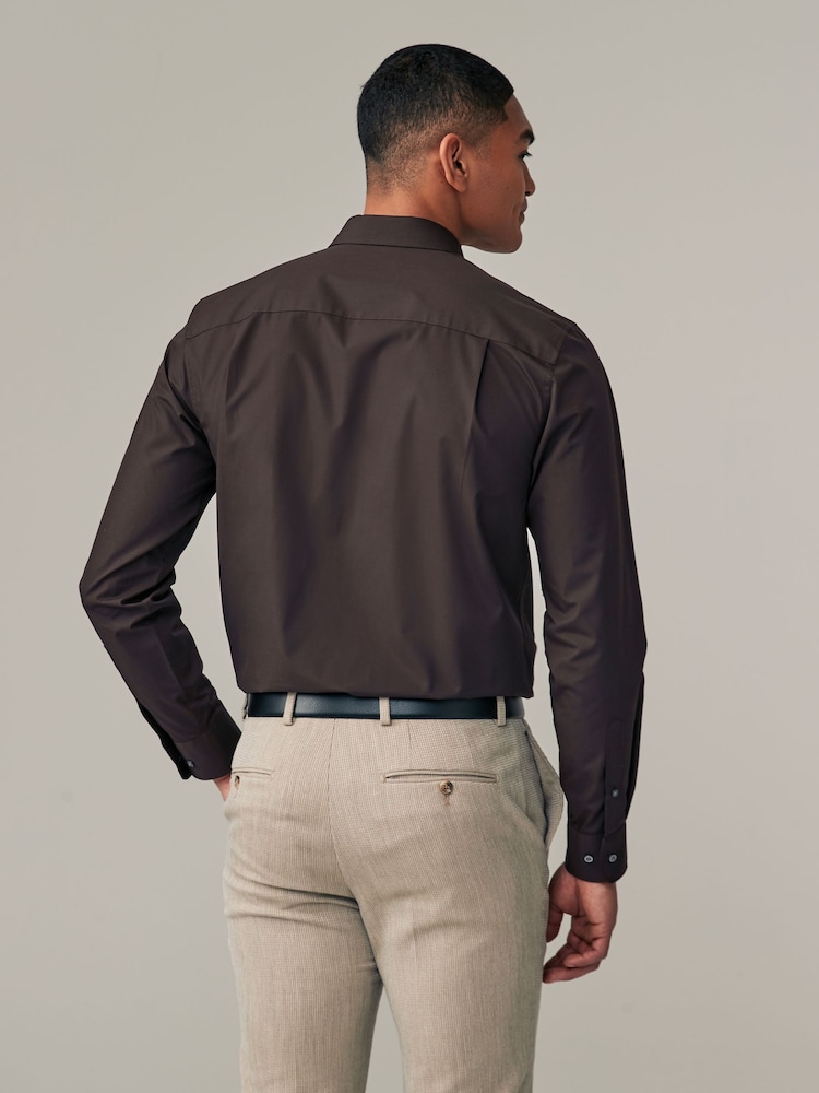 Chocolate Brown Regular Fit Easy Care Single Cuff Shirt - Image 2 of 7