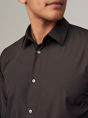 Chocolate Brown Regular Fit Easy Care Single Cuff Shirt - Image 4 of 7