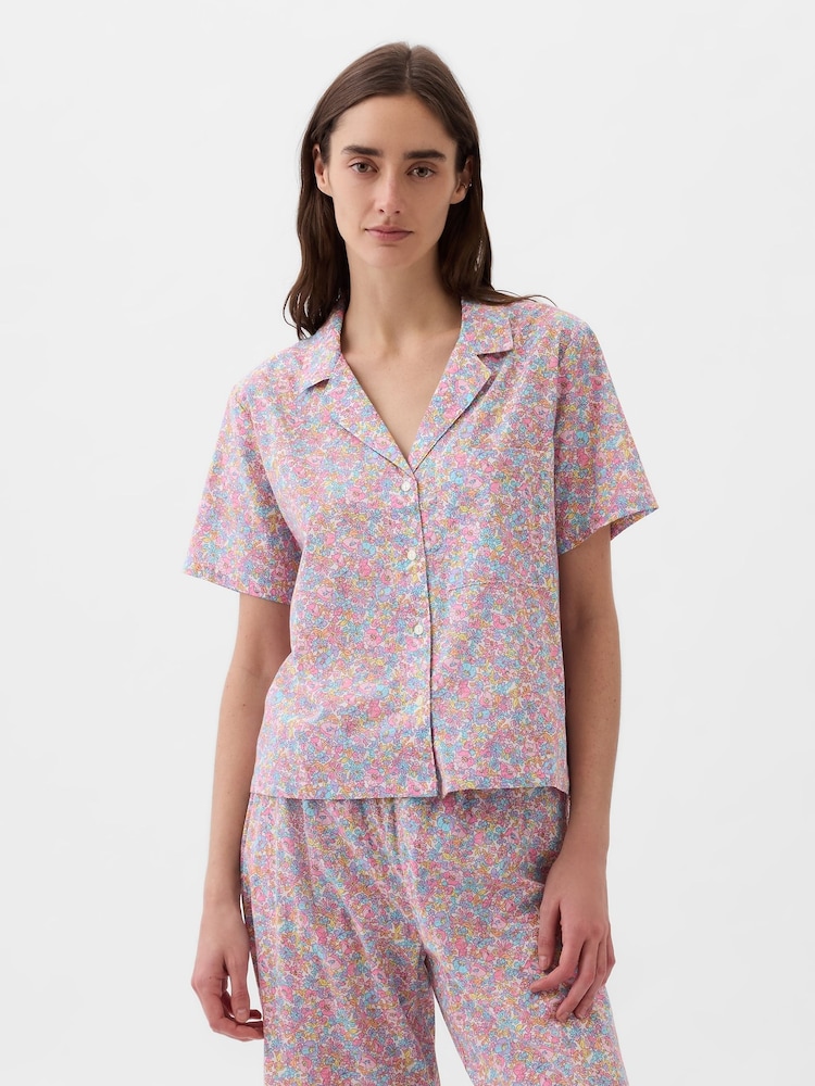 Gap Pink Floral Poplin Pyjama Shirt - Image 1 of 3 Gap Pink Floral Poplin Pyjama Shirt - Image 1 of 3